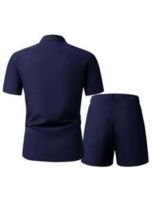 Manfinity Homme 男士撞色襯衫和腰部抽繩短褲 - 彩色 - 查看 2