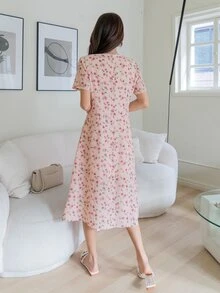 DAZY Vestido con estampado floral pecho con fruncido - Rosa Pálido - Ver 2