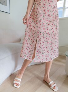 DAZY Vestido con estampado floral pecho con fruncido - Rosa Pálido - Ver 3