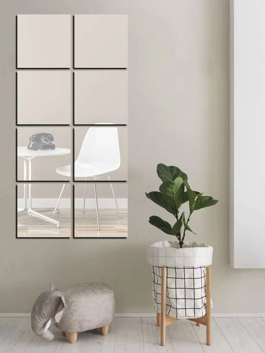 1pc Square Mirror Wall Sticker - Silver - View 1