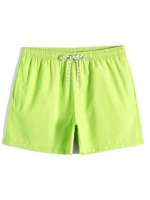 Surfspeed Hombres Shorts de natación de cintura con cordón unicolor - Verde Lima - Ver 1