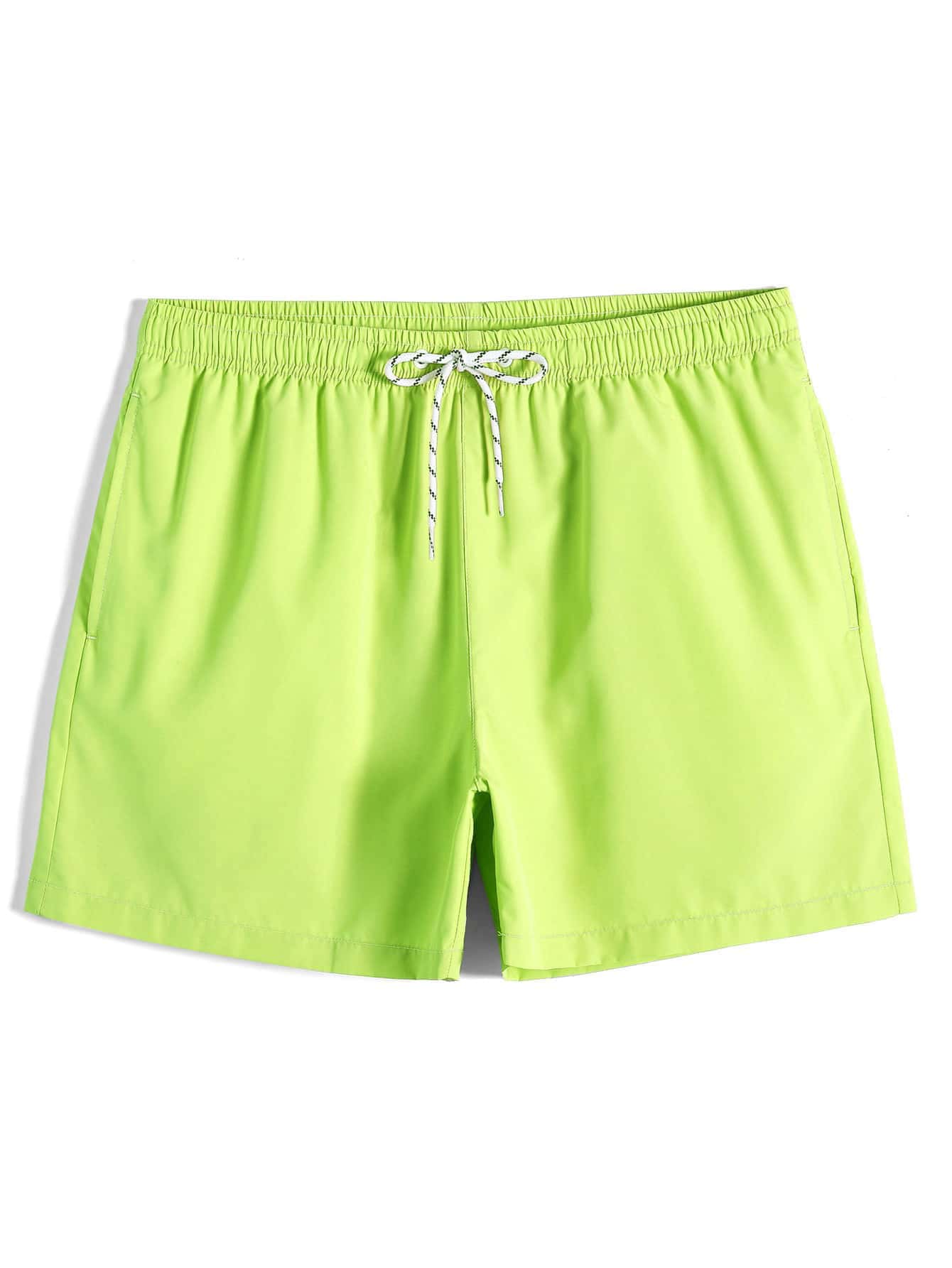 Surfspeed Hombres Shorts de natación de cintura con cordón unicolor - Verde Lima - Ver 1