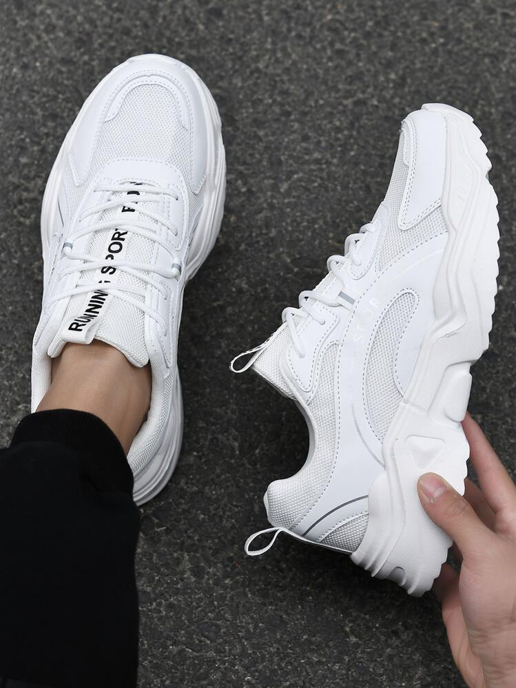 נעלי ספורט אופנתיות אופנתיות לגברים עם סוליות עבות שמנמנות, נוחות חיצוניות, נושמות, נגד החלקה ועמידות בפני שחיקה - לבן - ראה 1