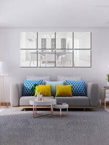 1pc Square Mirror Wall Sticker - Silver - View 8