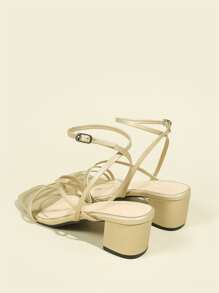 Chunky Heeled Ankle Strap Sandals - Gold - View 3