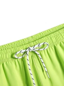 Surfspeed Hombres Shorts de natación de cintura con cordón unicolor - Verde Lima - Ver 3