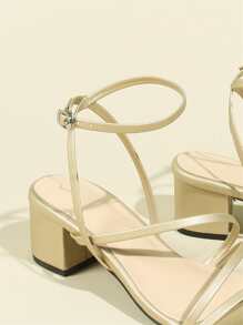 Chunky Heeled Ankle Strap Sandals - Gold - View 7