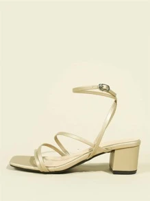 Chunky Heeled Ankle Strap Sandals - Gold - View 8