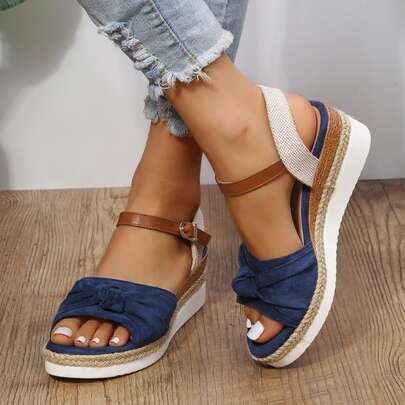 Knot Decor Ankle Strap Wedge Sandals