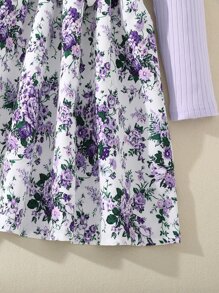 Girls Floral Print Ruffle Trim Belted Dress With Bow - Multicolor - View 6
