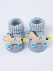 Bebé 1 par Calcetines con dibujos animados caballo piso - Azul - Ver 1
