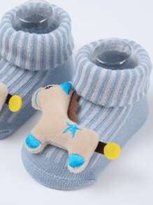 Bebé 1 par Calcetines con dibujos animados caballo piso - Azul - Ver 3