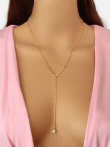 Collar en Y geométrico & con diseño de diamante de imitación - Amarillo Oro - Ver 1