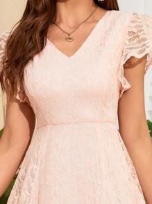 蝴蝶袖蕾絲A字連衣裙 - 淺粉色 - 查看 4