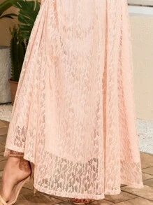 蝴蝶袖蕾絲A字連衣裙 - 淺粉色 - 查看 7