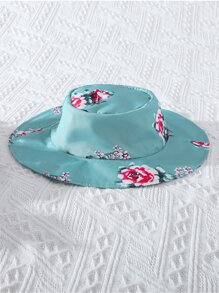 SHEIN Toddler Girls Floral Print Cold Shoulder Ruffle Trim Dress With Hat - Mint Green - View 3