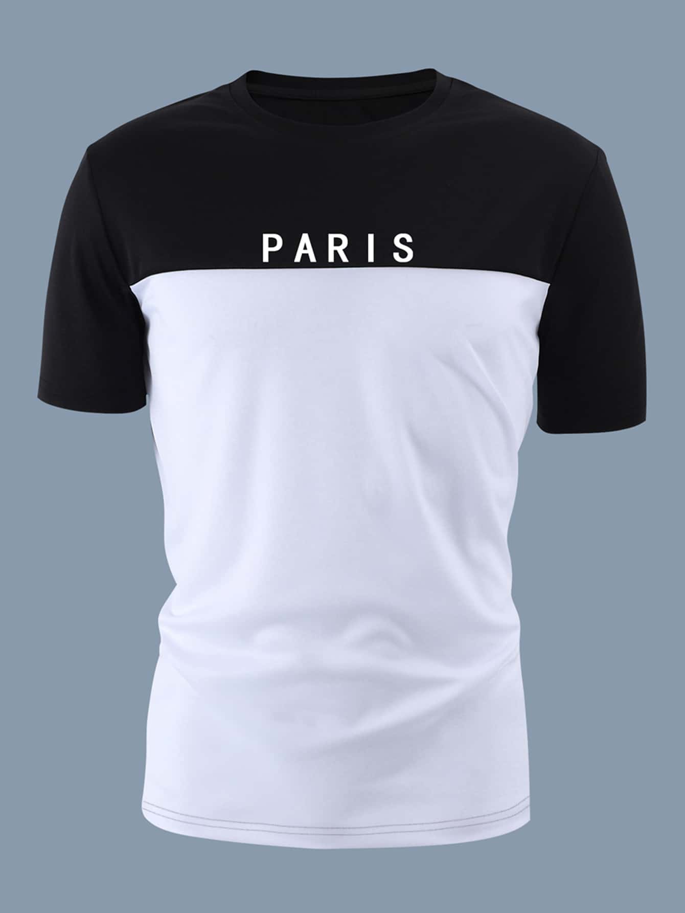 Manfinity Homme Hombres Camiseta de dos tonos con estampado de letra - Blanco y Negro - Ver 1