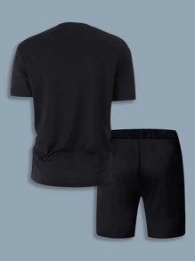 Manfinity Homme Bộ hai mảnh Nam Dây kéo Túi Khối Màu Lá thư Giải trí - Đen và trắng - Xem 2