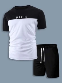 Manfinity Homme Bộ hai mảnh Nam Dây kéo Túi Khối Màu Lá thư Giải trí - Đen và trắng - Xem 8