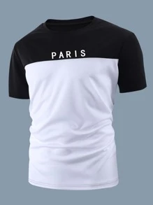 Manfinity Homme Hombres Camiseta de dos tonos con estampado de letra - Blanco y Negro - Ver 5