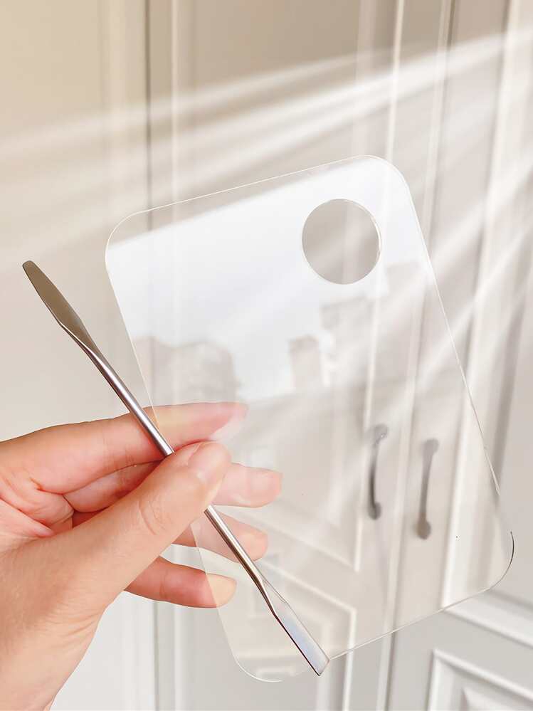 CIMACA 两件套专业彩妆粉底调色盘套装，包含一个大号透明亚克力调色盘和调色刮刀，适用于涂抹和晕染粉底、眼影、膏状产品等。价格实惠，可用于房间装饰、梳妆台、旅行、卧室等场合。是化妆配件的理想之选，也是圣诞礼物、女士礼物、圣诞礼物、赠品等的完美搭配。旅行必备。 - 無色 - 查看 1