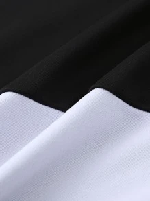 Manfinity Homme Camiseta de manga corta con gráfico eslogan de bloques de color y shorts con cordón en la cintura, regalo informal para novio - Blanco y Negro - Ver 6