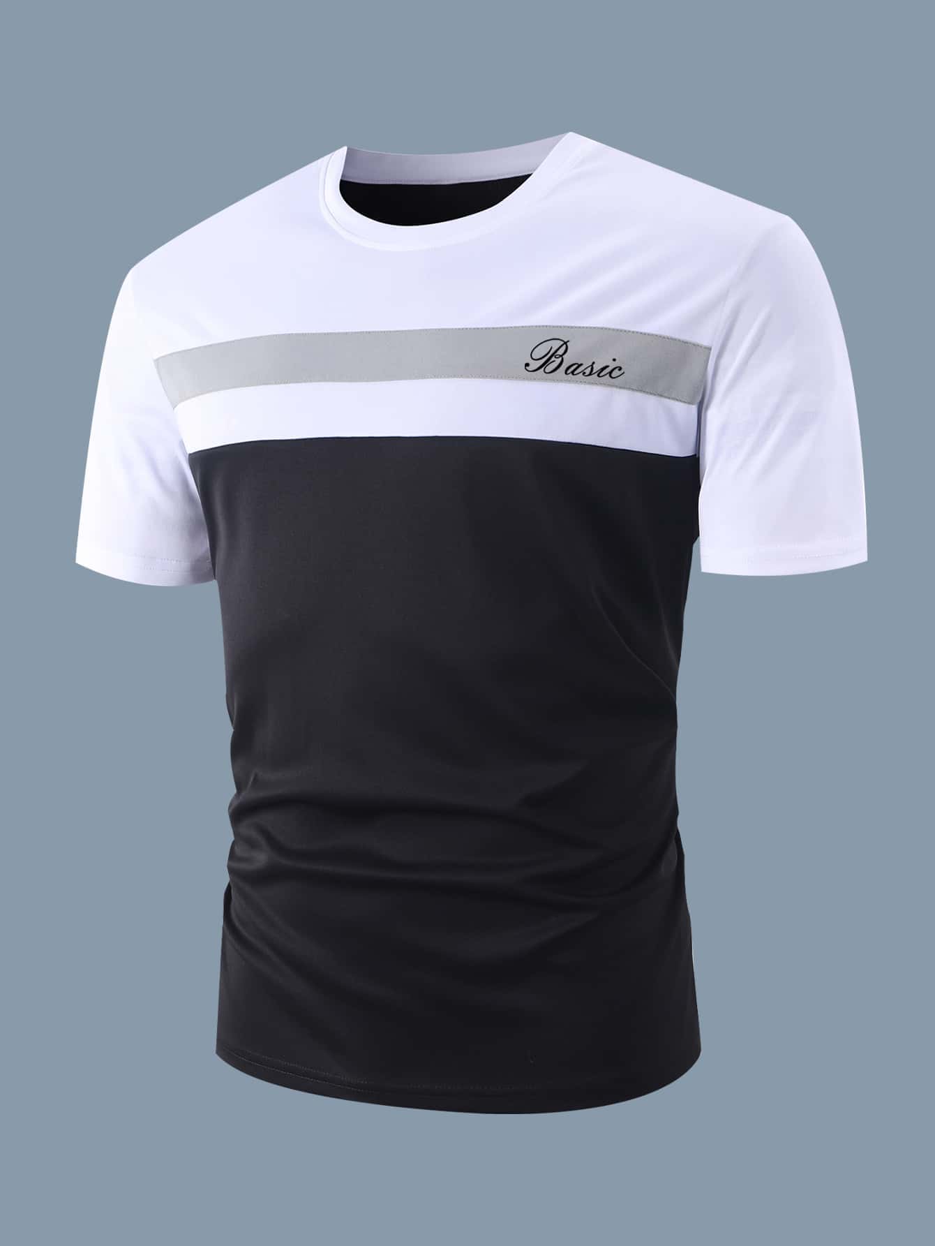 Manfinity Homme Tops Nam Khối Màu Lá thư Giải trí - Đen và trắng - Xem 1