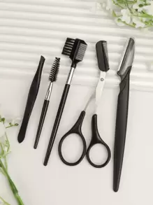 5件套多功能修眉工具套装，包含眉剪、眉刀、剪刀、睫毛刷、镊子，满足各种需求，适合多种场合，多功能美容化妆工具套装，适合旅行和居家使用，化妆，价格实惠，房间装饰，梳妆台，旅行，卧室，化妆配件，镊子，价格实惠，圣诞礼物，化妆，化妆工具，便宜好物，礼物，女士礼物，圣诞礼物，赠品，旅行，便宜好物，旅行必备 - 黑色 - 查看 5