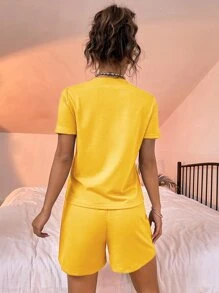 SHEIN Unity Letter Graphic Tee & Shorts - Yellow - View 2