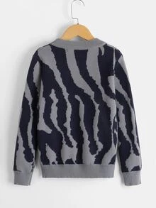 Boys Zebra Stripe Round Neck Jumper - Multicolor - View 2