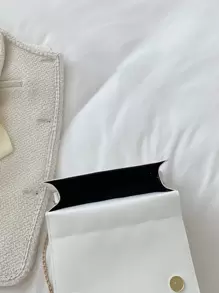 小號方形鍊帶拼接PU白色優雅手提包 - 白色 - 查看 5