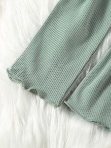 Bộ thời trang bé gái Xù nhỏ Gân đan màu trơn Ăn mặc đẹp - Màu xanh Bạc hà - Xem 3