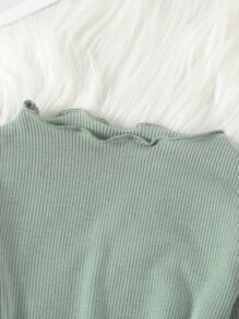 Bộ thời trang bé gái Xù nhỏ Gân đan màu trơn Ăn mặc đẹp - Màu xanh Bạc hà - Xem 4