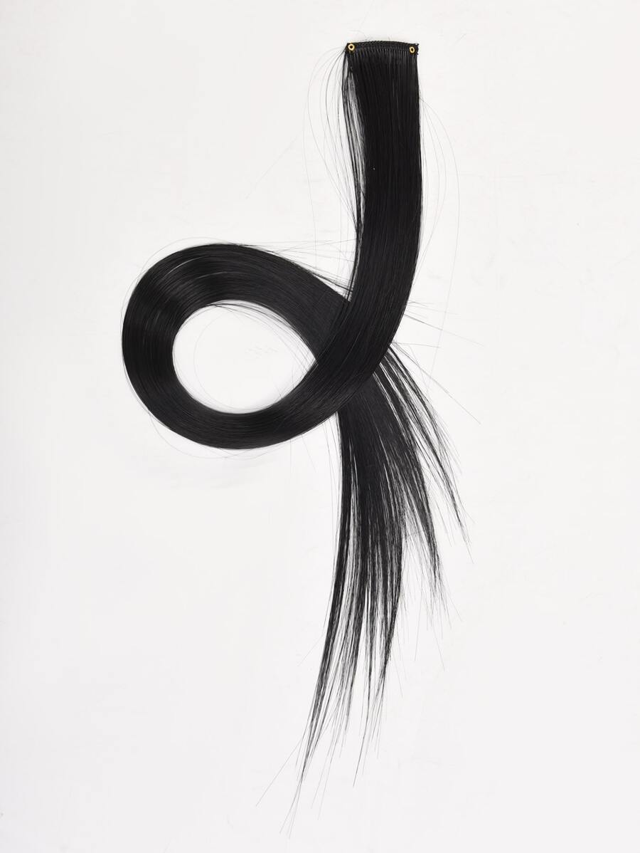 Clip In Long Straight Synthetic Hair Extension - Black - View 1