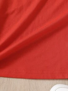 SHEIN Young Girl Heart & Slogan Graphic Tee For Summer - Burgundy - View 4