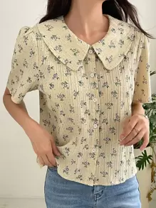 DAZY 小花圖案蒲公英領泡泡袖襯衫