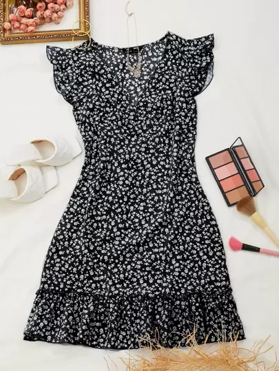 Franclia 荷葉邊小碎花圖案洋裝