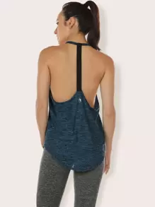 撞色露背运动上衣 - 藏蓝色 - 查看 1