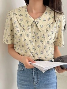 DAZY 小花圖案蒲公英領泡泡袖襯衫