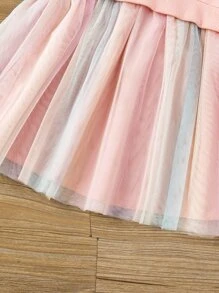 小女童人像圖案網紗邊衛衣連衣裙 - 珊瑚粉 - 查看 5