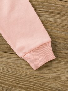 小女童人像圖案網紗邊衛衣連衣裙 - 珊瑚粉 - 查看 6