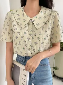 DAZY 小花圖案蒲公英領泡泡袖襯衫