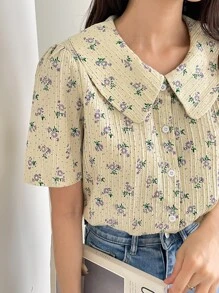 DAZY 小花圖案蒲公英領泡泡袖襯衫