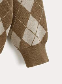 SHEIN Boys Argyle Pattern Drop Shoulder Cardigan - Mocha Brown - View 4