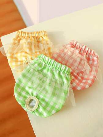 1入組隨機色格紋印花寵物衛生褲