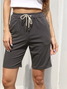 SHEIN Unity 女式纯色抽绳腰口袋休闲七分裤 - 深灰色 - 查看 7