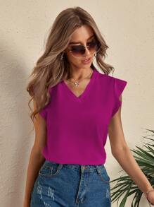 SHEIN Clasi Solid Butterfly Sleeve Blouse - Purple - View 1
