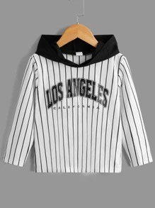 SHEIN Tops con trai lớn Lá thư Sọc Giải trí - trắng - Xem 1