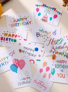 10pcs Letter Graphic Birthday Greeting Card With Envelope, Back To School Valentine Day - Multicolor - View 2