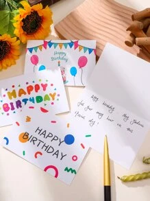 10pcs Letter Graphic Birthday Greeting Card With Envelope, Back To School Valentine Day - Multicolor - View 4